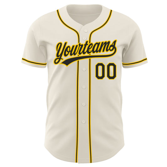Custom Cream Black-Gold Authentic Baseball Jersey - Sky-Custom