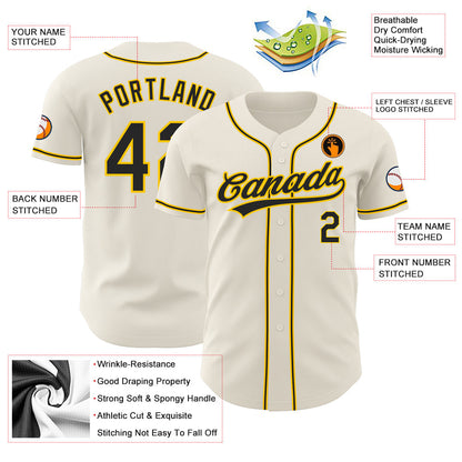 Custom Cream Black-Gold Authentic Baseball Jersey - Sky-Custom