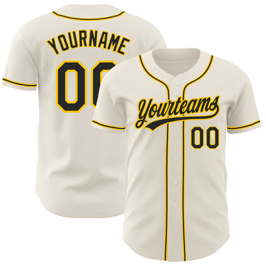 Custom Cream Black-Gold Authentic Baseball Jersey - Sky-Custom