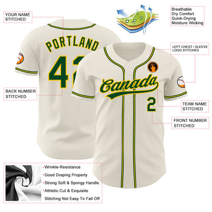 Custom Cream Green-Gold Authentic Baseball Jersey - Sky-Custom