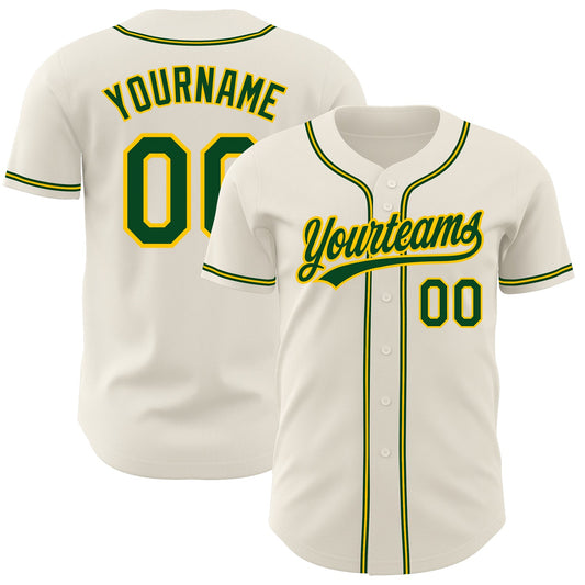 Custom Cream Green-Gold Authentic Baseball Jersey - Sky-Custom