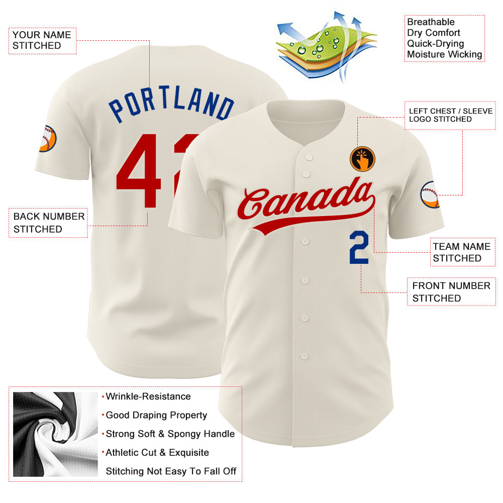 Custom Cream Red-Royal Authentic Baseball Jersey - Sky-Custom
