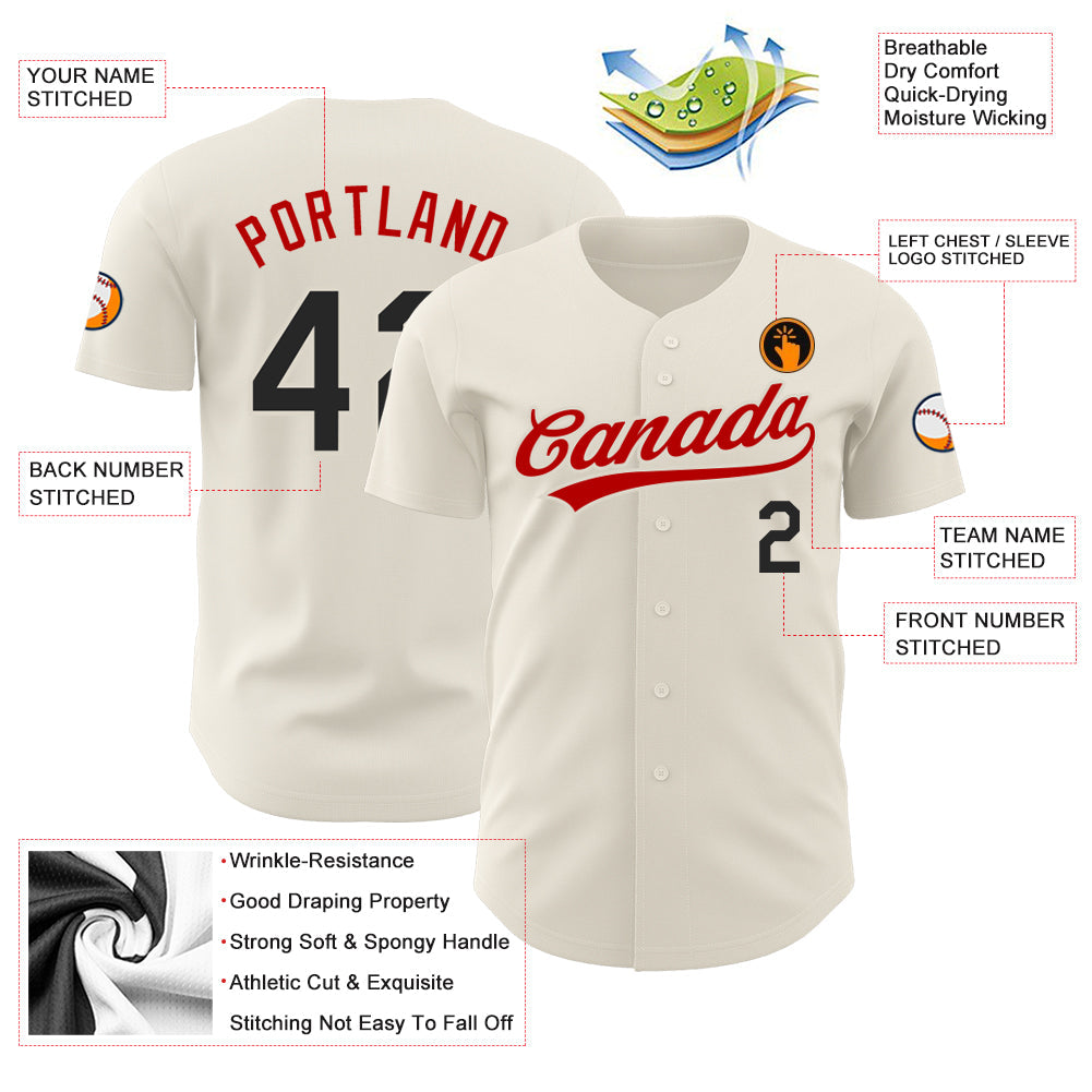 Custom Cream Black-Red Authentic Baseball Jersey - Sky-Custom