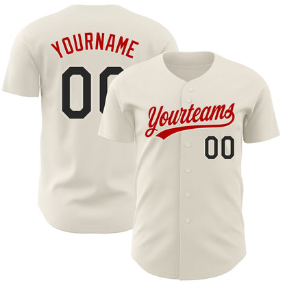 Custom Cream Black-Red Authentic Baseball Jersey - Sky-Custom