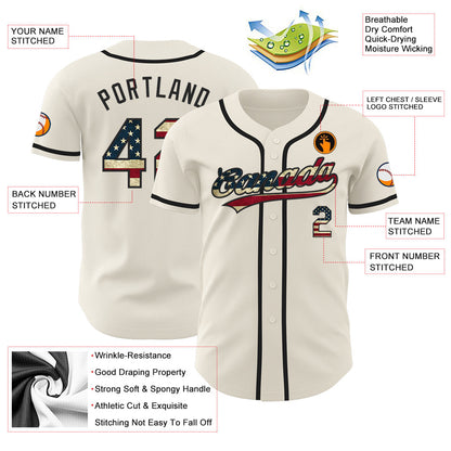 Custom Cream Vintage USA Flag-Black Authentic Baseball Jersey - Sky-Custom