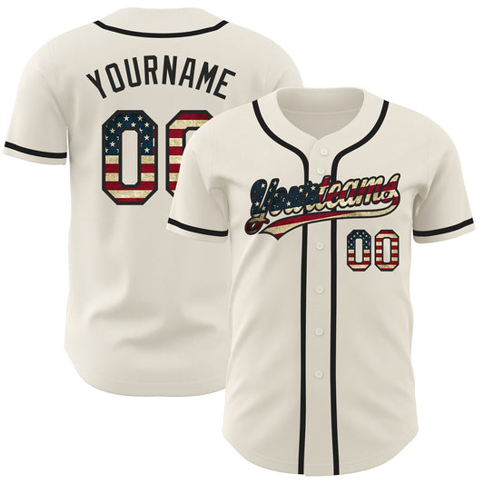 Custom Cream Vintage USA Flag-Black Authentic Baseball Jersey - Sky-Custom