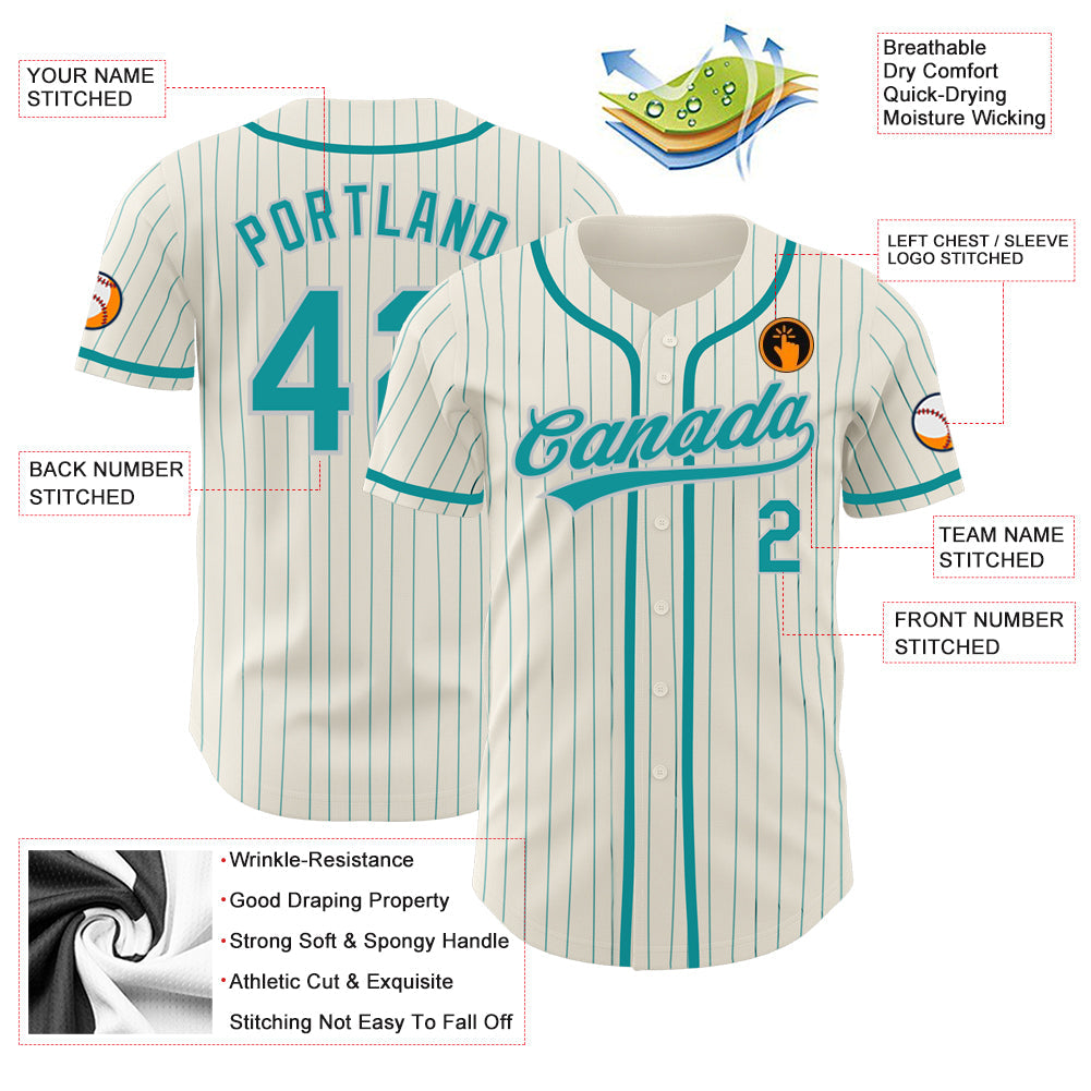 Custom Cream Teal Pinstripe Teal-Gray Authentic Baseball Jersey - Sky-Custom