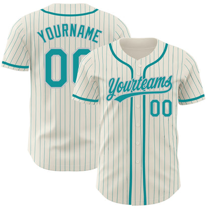 Custom Cream Teal Pinstripe Teal-Gray Authentic Baseball Jersey - Sky-Custom