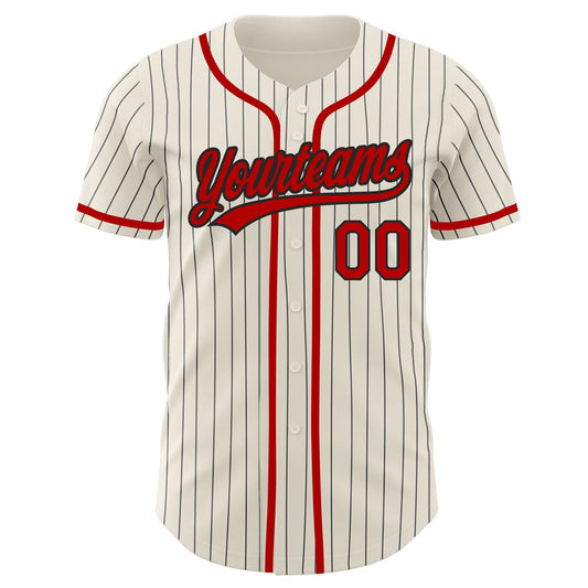 Custom Cream Black Pinstripe Red Authentic Baseball Jersey - Sky-Custom