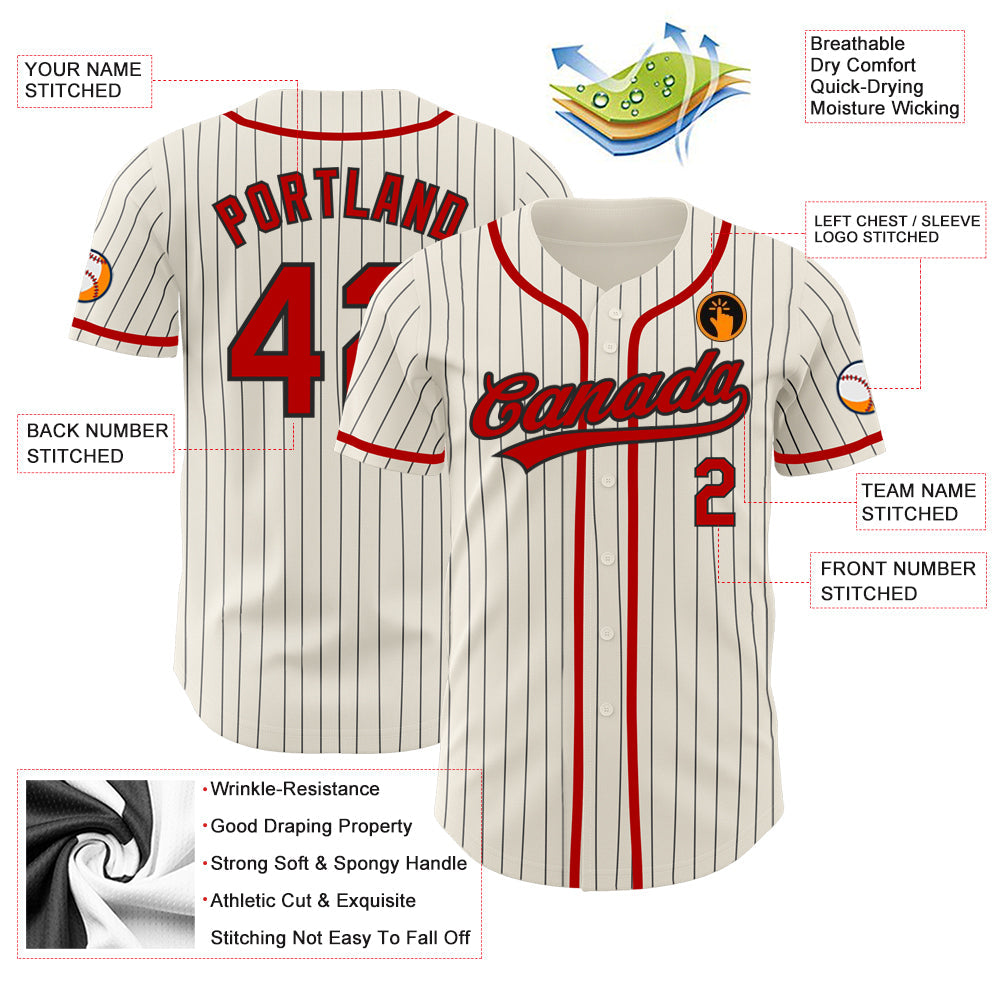 Custom Cream Black Pinstripe Red Authentic Baseball Jersey - Sky-Custom