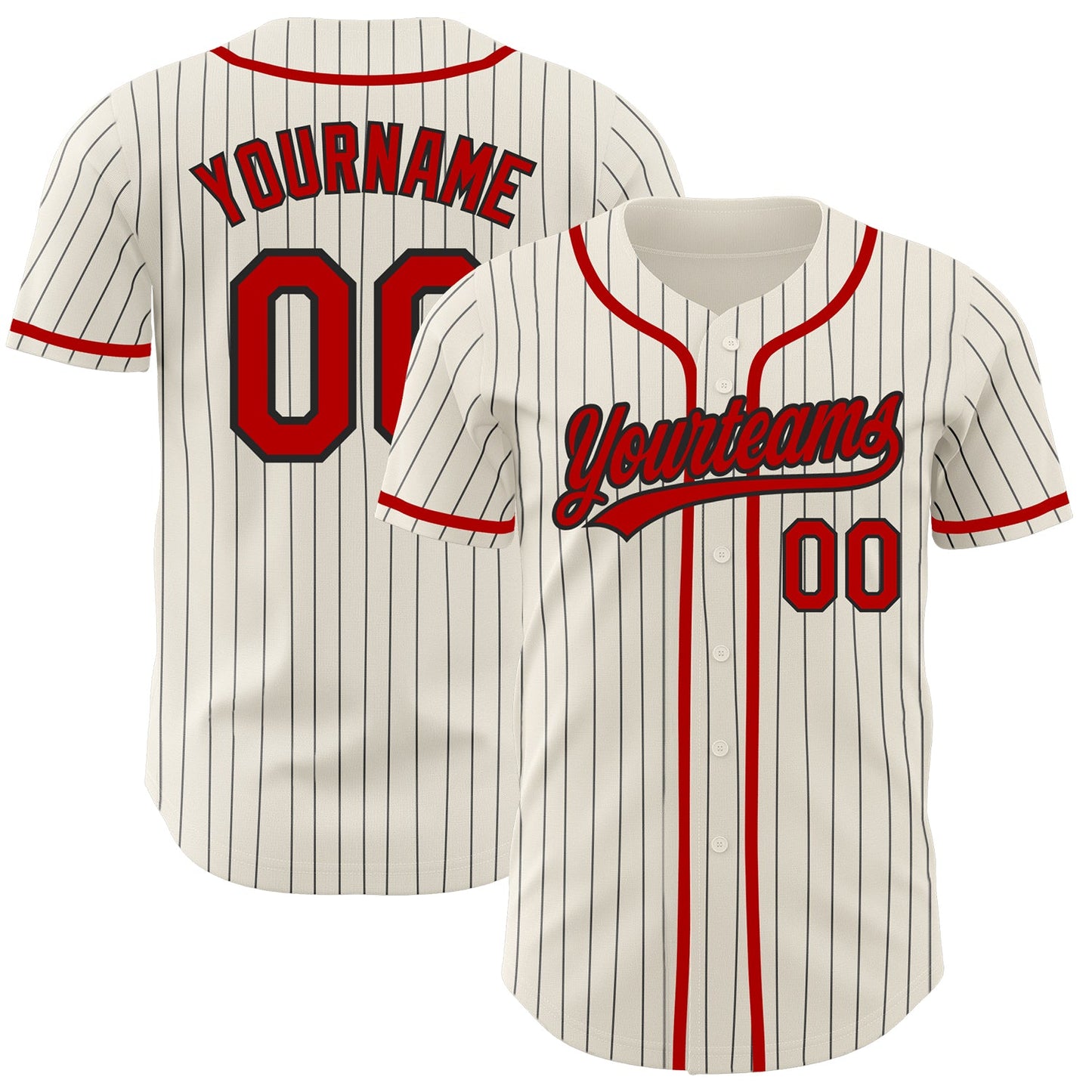 Custom Cream Black Pinstripe Red Authentic Baseball Jersey - Sky-Custom