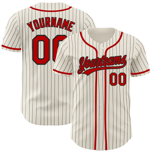 Custom Cream Black Pinstripe Red Authentic Baseball Jersey - Sky-Custom