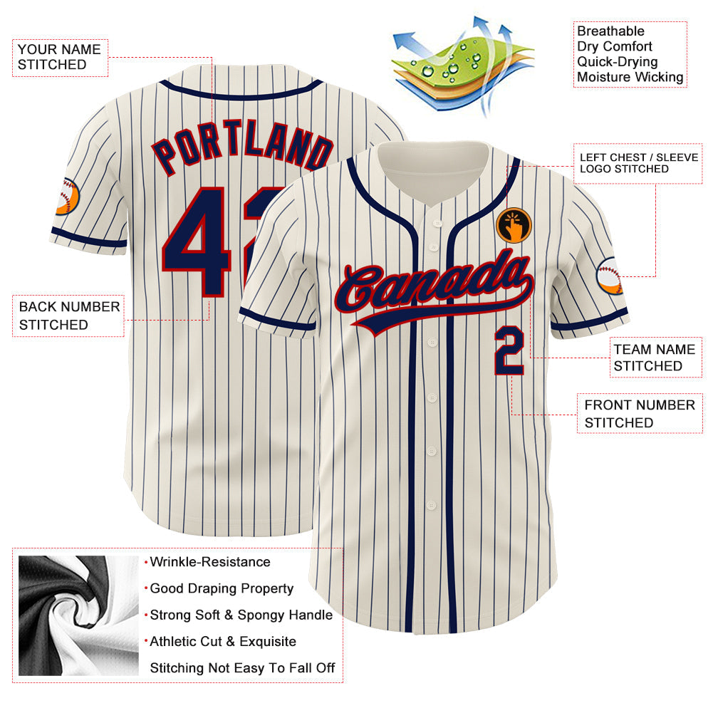 Custom Cream Navy Pinstripe Navy-Red Authentic Baseball Jersey - Sky-Custom