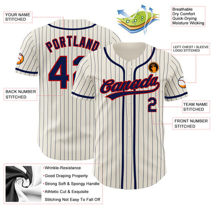 Custom Cream Navy Pinstripe Navy-Red Authentic Baseball Jersey - Sky-Custom