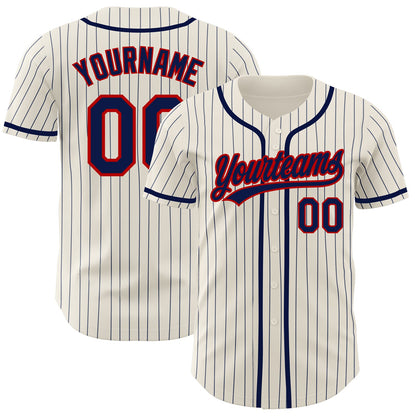 Custom Cream Navy Pinstripe Navy-Red Authentic Baseball Jersey - Sky-Custom