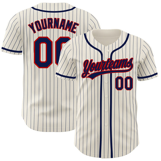 Custom Cream Navy Pinstripe Navy-Red Authentic Baseball Jersey - Sky-Custom