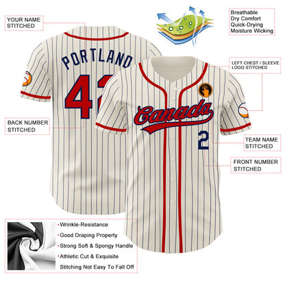 Custom Cream Navy Pinstripe Red Authentic Baseball Jersey - Sky-Custom