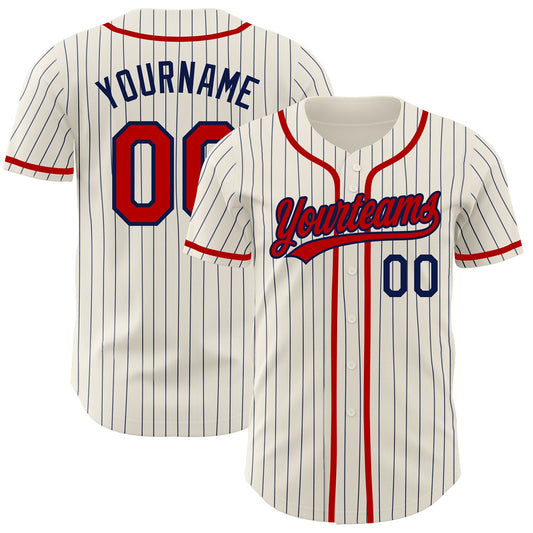 Custom Cream Navy Pinstripe Red Authentic Baseball Jersey - Sky-Custom