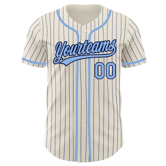Custom Cream Navy Pinstripe Light Blue Authentic Baseball Jersey - Sky-Custom