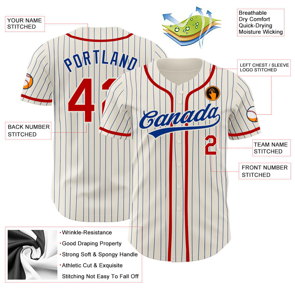 Custom Cream Royal Pinstripe Red Authentic Baseball Jersey - Sky-Custom