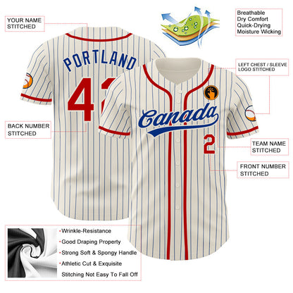 Custom Cream Royal Pinstripe Red Authentic Baseball Jersey - Sky-Custom