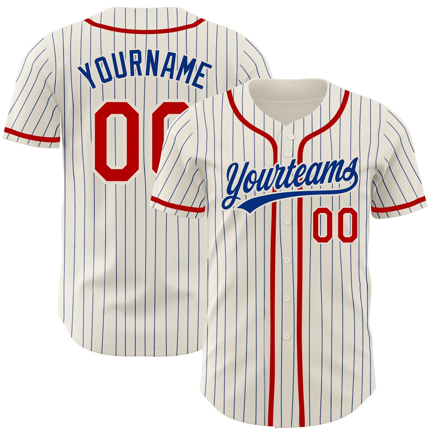 Custom Cream Royal Pinstripe Red Authentic Baseball Jersey - Sky-Custom