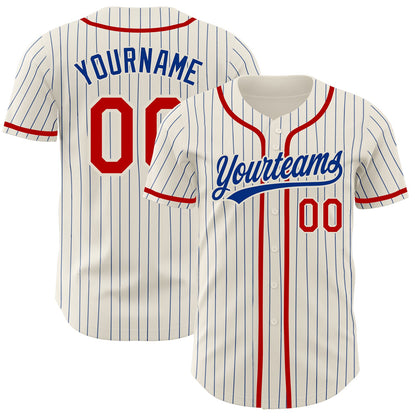 Custom Cream Royal Pinstripe Red Authentic Baseball Jersey - Sky-Custom