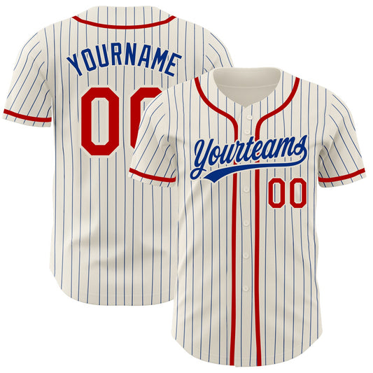 Custom Cream Royal Pinstripe Red Authentic Baseball Jersey - Sky-Custom