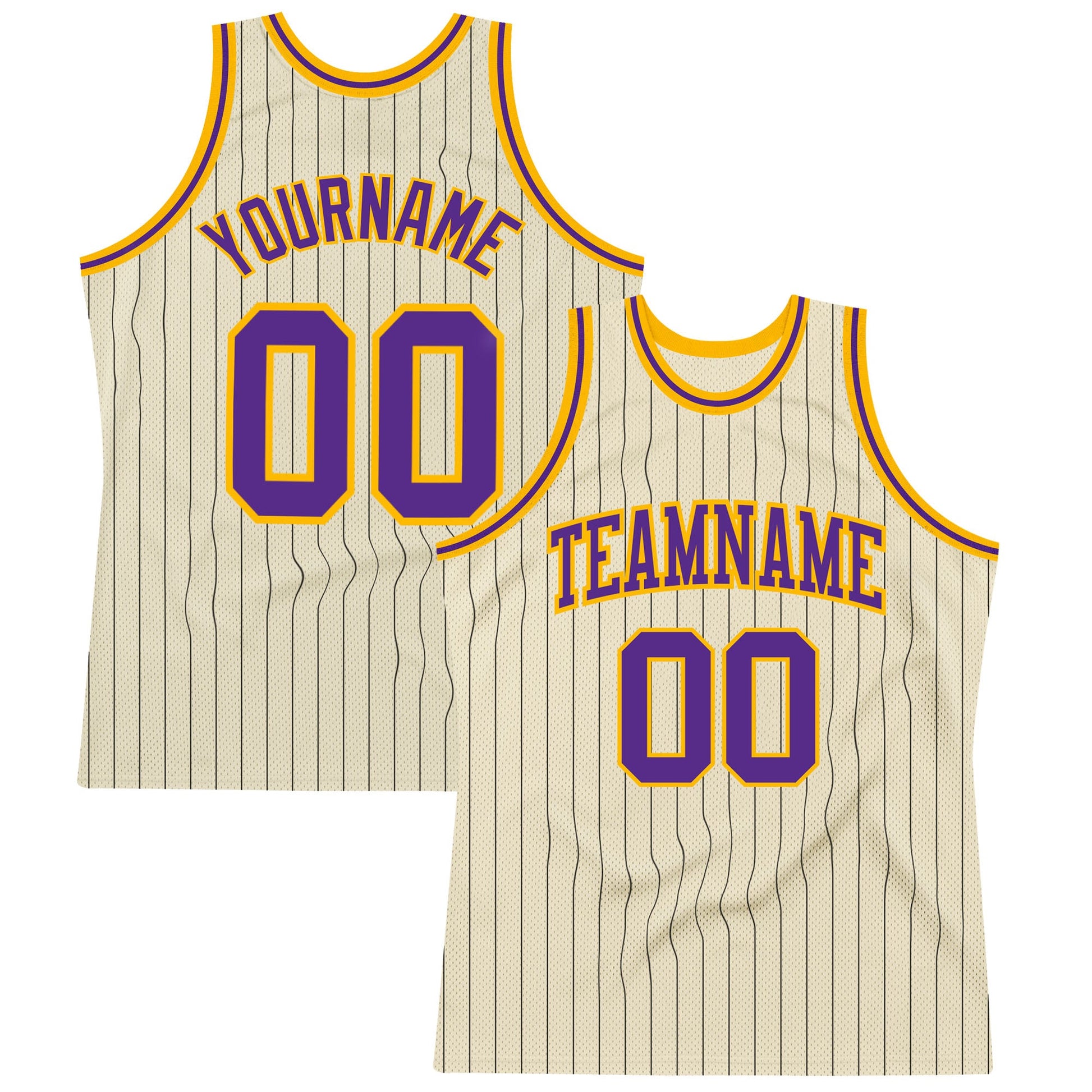 Custom Cream Black Pinstripe Purple-Gold Authentic Basketball Jersey - Sky-Custom