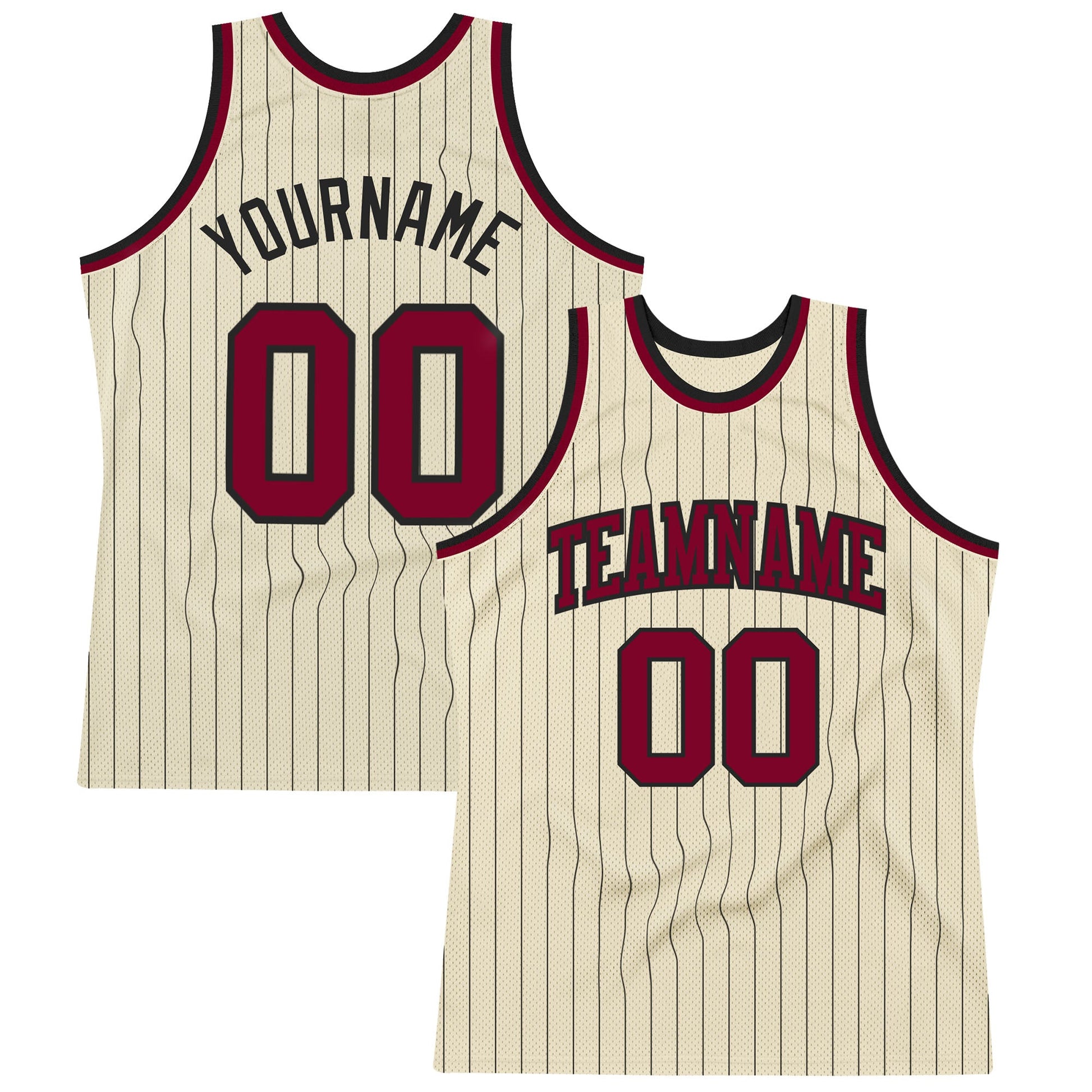Custom Cream Black Pinstripe Maroon Authentic Basketball Jersey - Sky-Custom