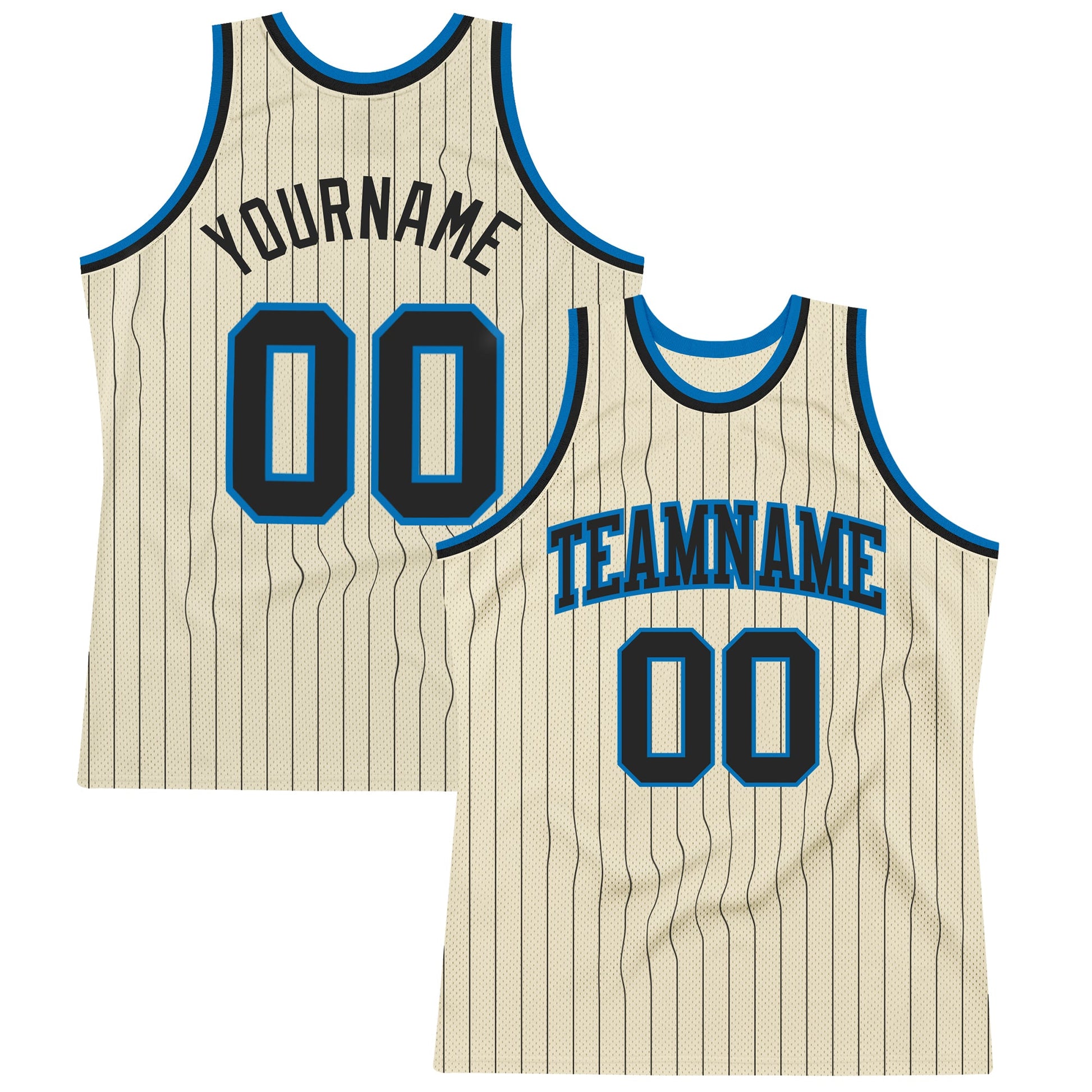 Custom Cream Black Pinstripe Black-Blue Authentic Basketball Jersey - Sky-Custom