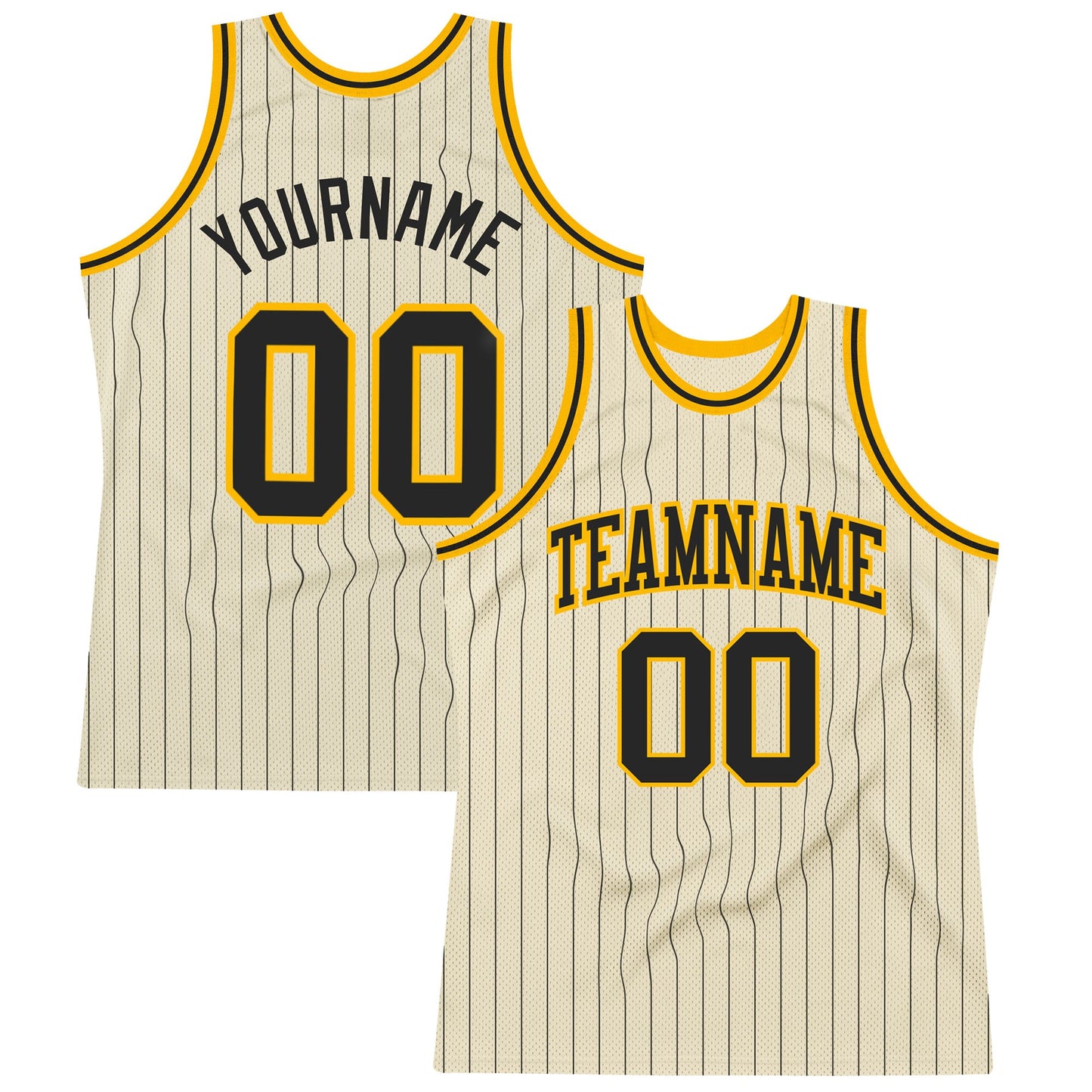 Custom Cream Black Pinstripe Black-Gold Authentic Basketball Jersey - Sky-Custom