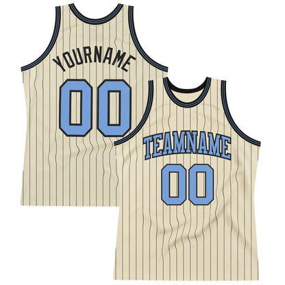 Custom Cream Black Pinstripe Blue Authentic Basketball Jersey - Sky-Custom