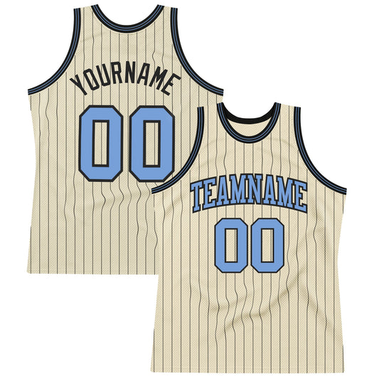 Custom Cream Black Pinstripe Blue Authentic Basketball Jersey - Sky-Custom