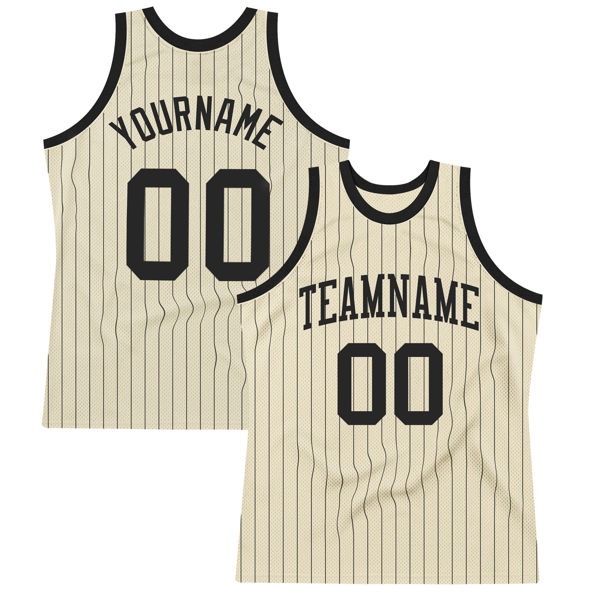 Custom Cream Black Pinstripe Black Authentic Basketball Jersey - Sky-Custom
