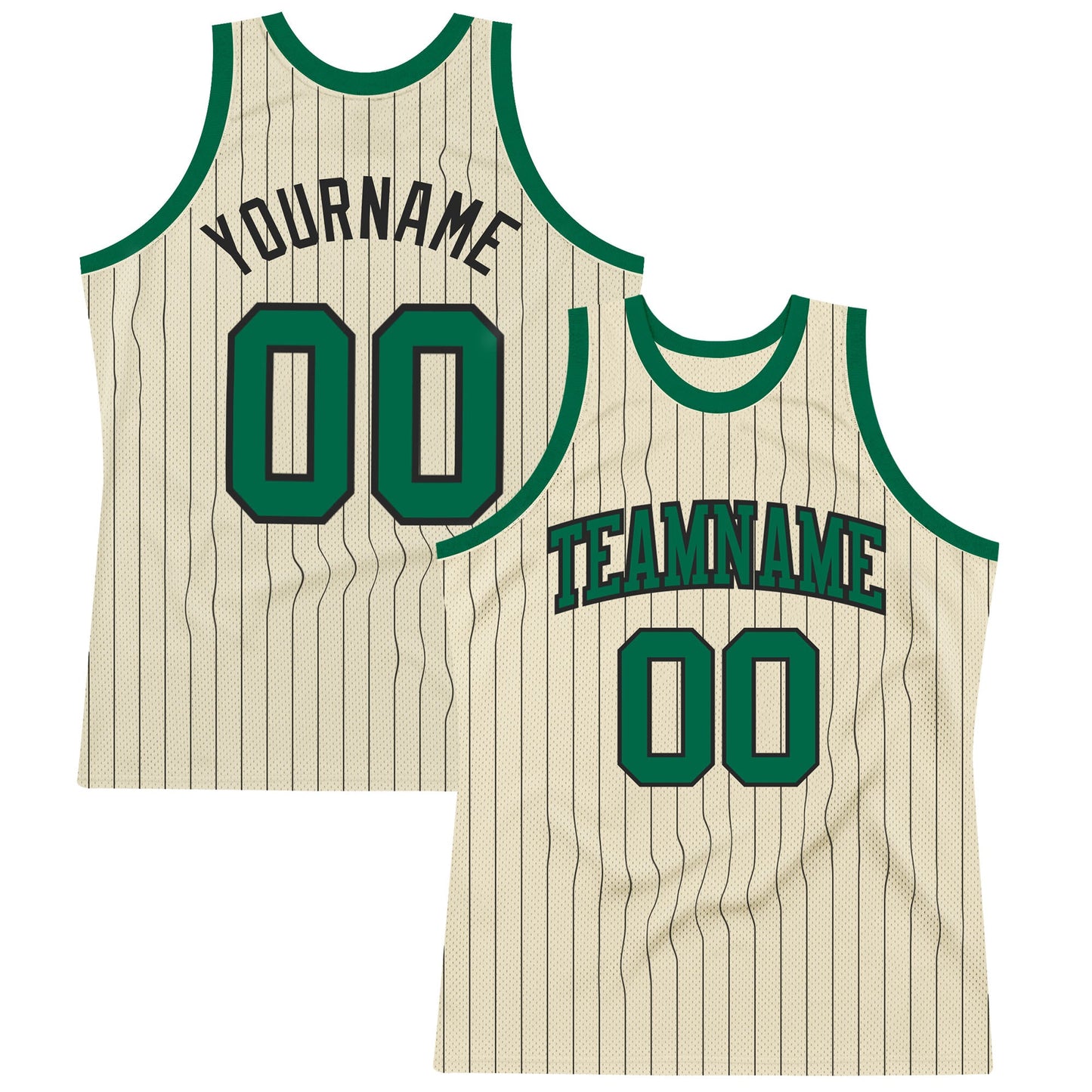 Custom Cream Black Pinstripe Kelly Green Authentic Basketball Jersey - Sky-Custom