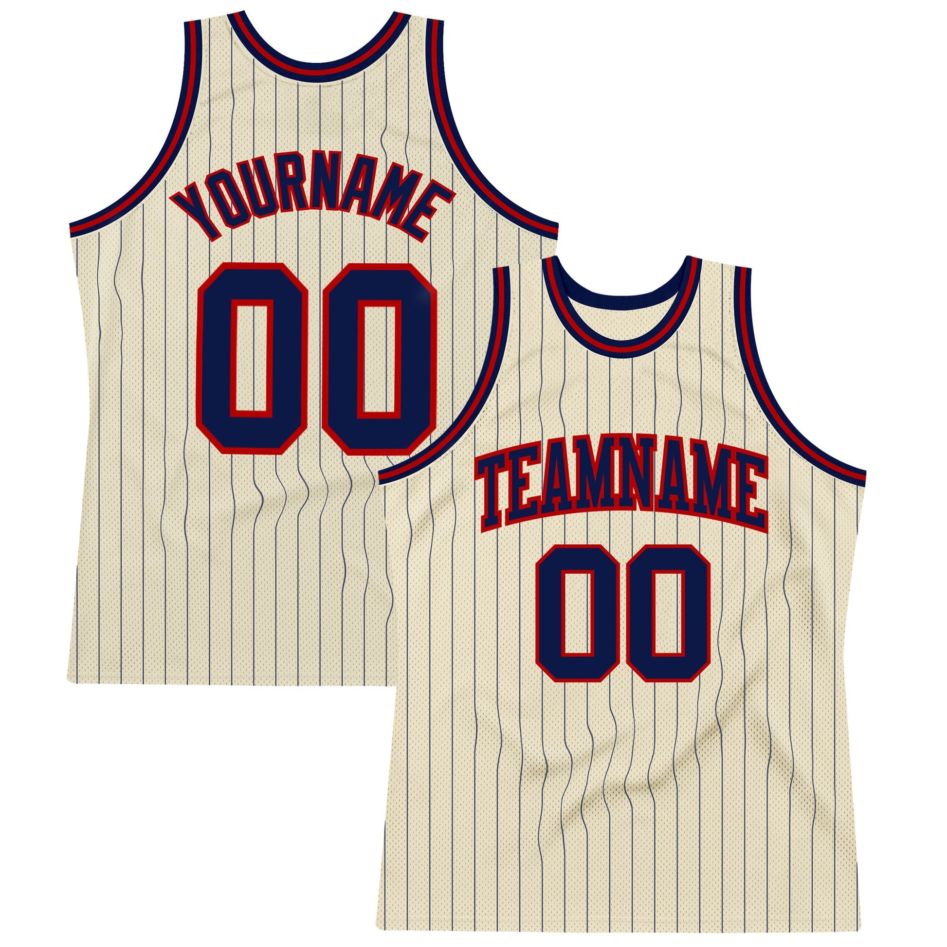 Custom Cream Navy Pinstripe Navy-Red Authentic Basketball Jersey - Sky-Custom