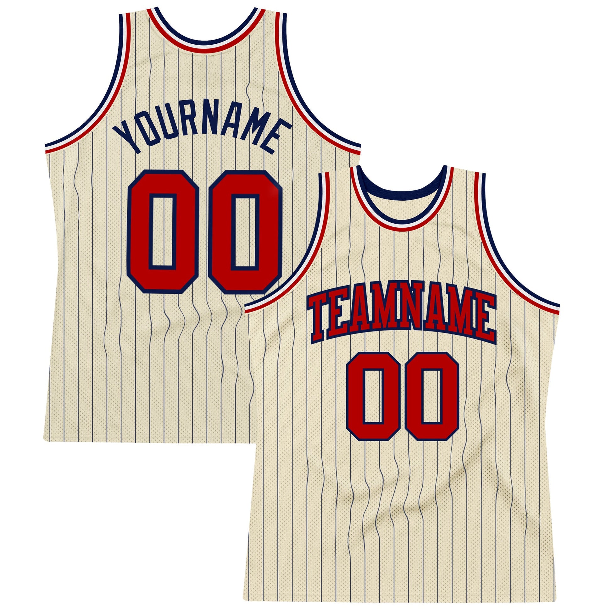 Custom Cream Navy Pinstripe Red Authentic Basketball Jersey - Sky-Custom