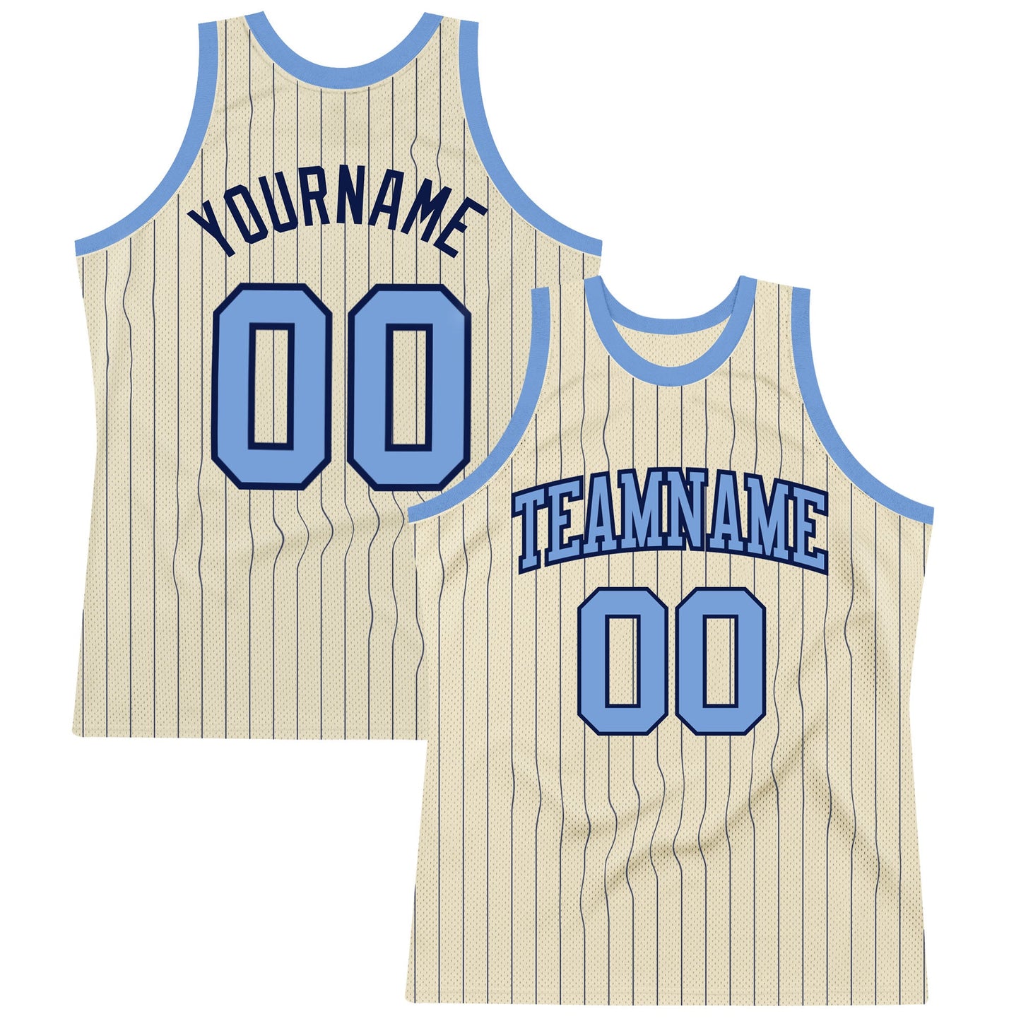 Custom Cream Navy Pinstripe Light Blue Authentic Basketball Jersey - Sky-Custom