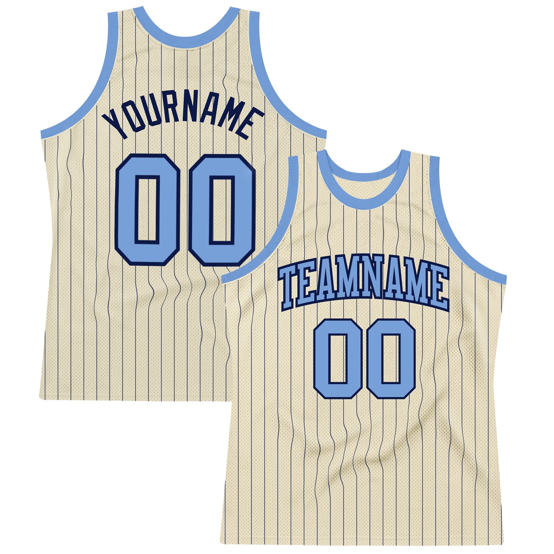 Custom Cream Navy Pinstripe Light Blue Authentic Basketball Jersey - Sky-Custom