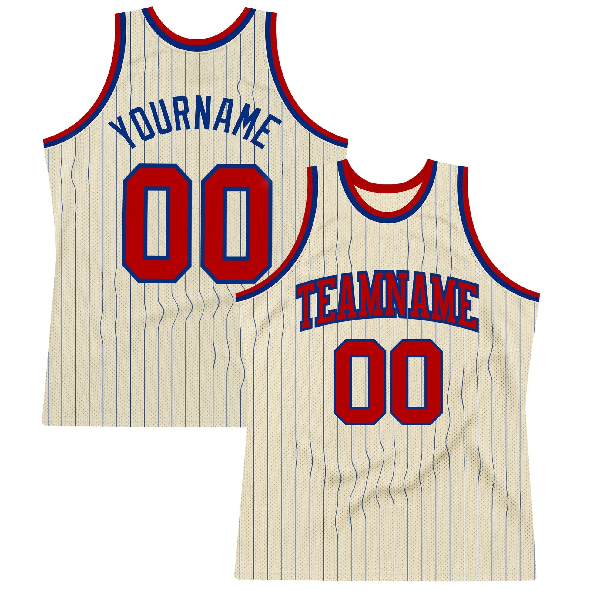 Custom Cream Royal Pinstripe Red Authentic Basketball Jersey - Sky-Custom