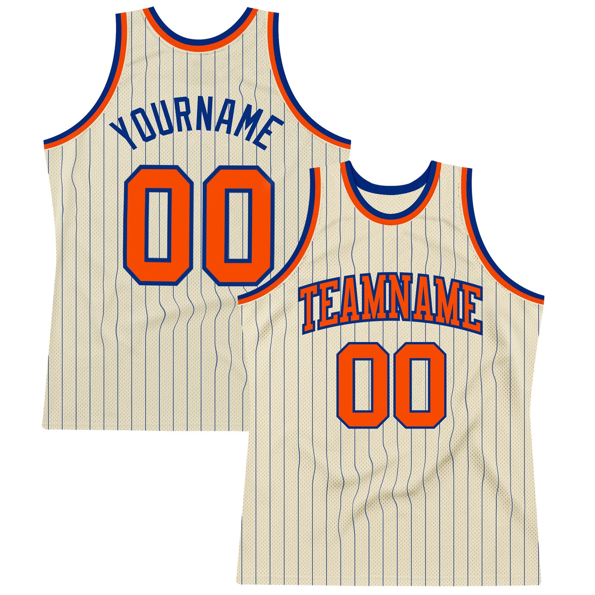 Custom Cream Royal Pinstripe Orange Authentic Basketball Jersey - Sky-Custom