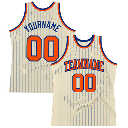Custom Cream Royal Pinstripe Orange Authentic Basketball Jersey - Sky-Custom
