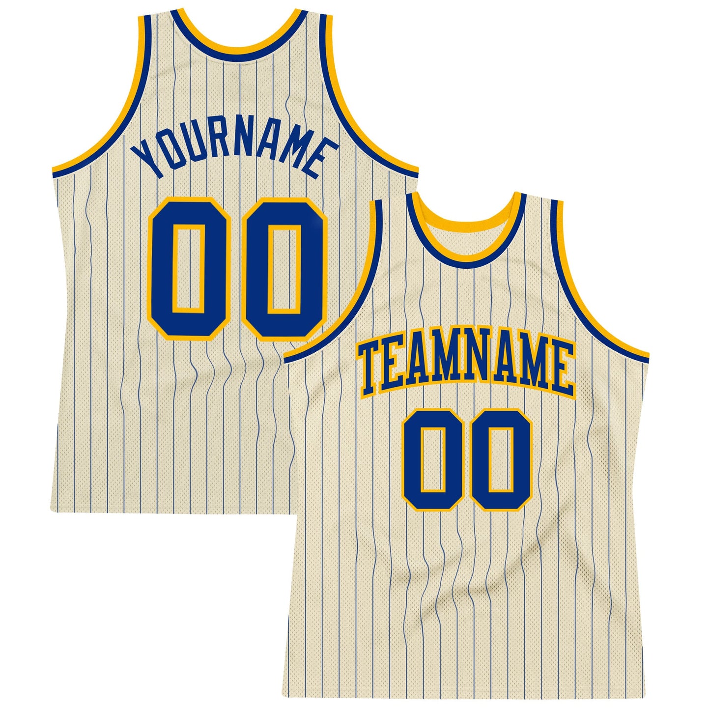 Custom Cream Royal Pinstripe Royal-Gold Authentic Basketball Jersey - Sky-Custom