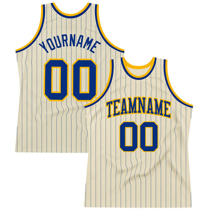 Custom Cream Royal Pinstripe Royal-Gold Authentic Basketball Jersey - Sky-Custom