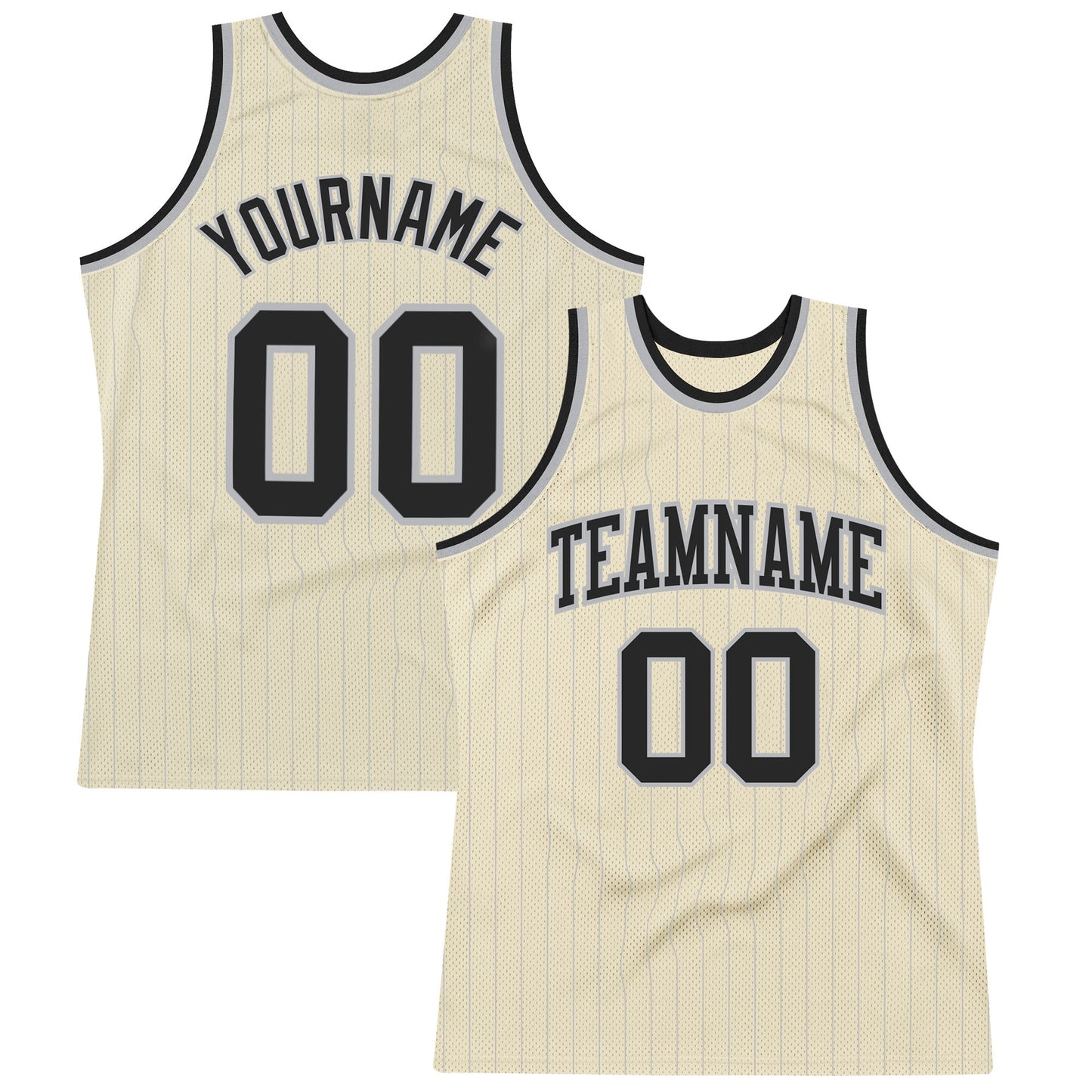 Custom Cream Gray Pinstripe Black Authentic Basketball Jersey - Sky-Custom