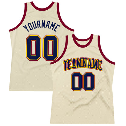 Custom Cream Navy Yellow-Maroon Authentic Throwback Basketball Jersey - Sky-Custom