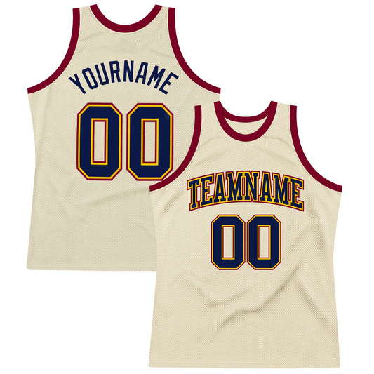 Custom Cream Navy Yellow-Maroon Authentic Throwback Basketball Jersey - Sky-Custom