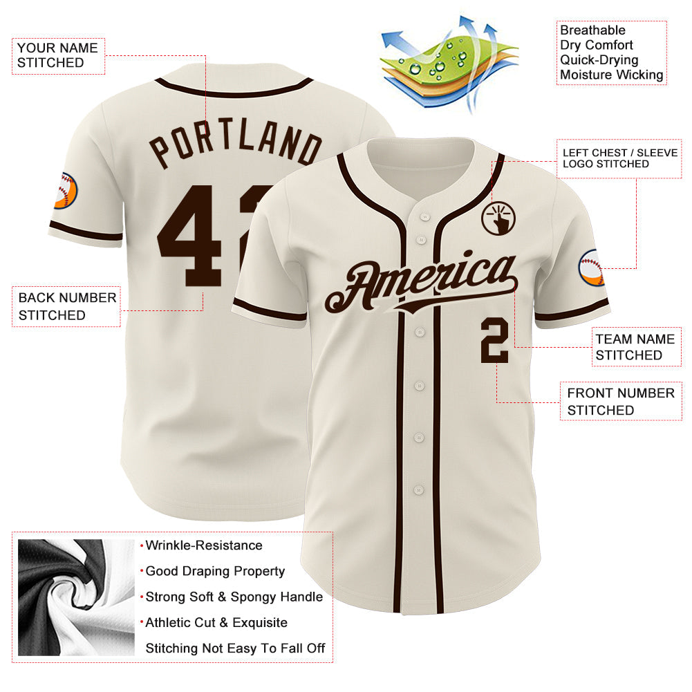 Custom Cream Brown Authentic Baseball Jersey - Sky-Custom