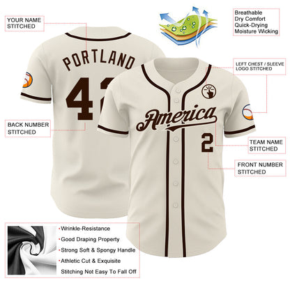 Custom Cream Brown Authentic Baseball Jersey - Sky-Custom